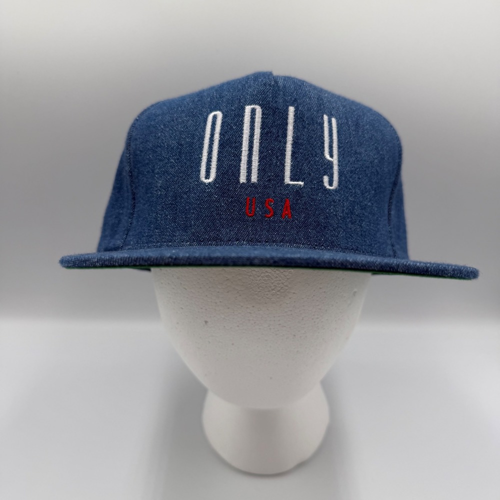 Only NY USA Denim Snapback Hat Blue‎ Embroidered Streetwear Cap Made in USA NWOT